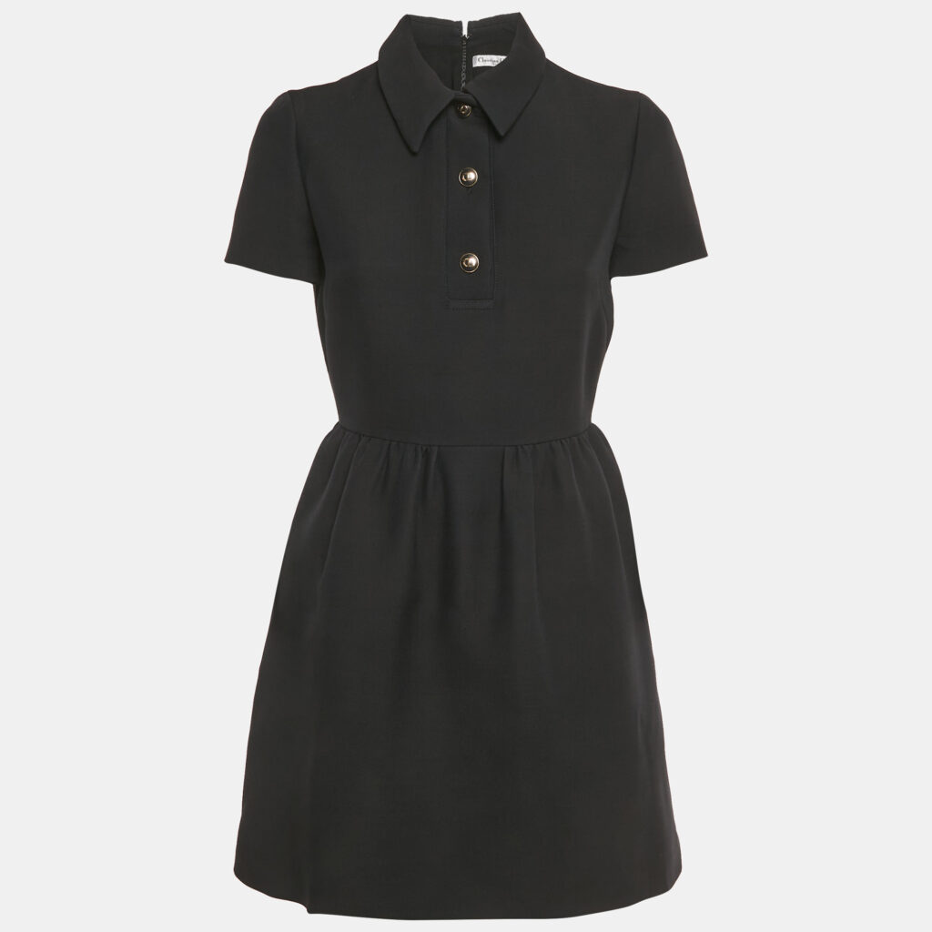 Christian Dior Black Wool Gathered Mini Dress M Christian Dior Black Wool Gathered Mini Dress M