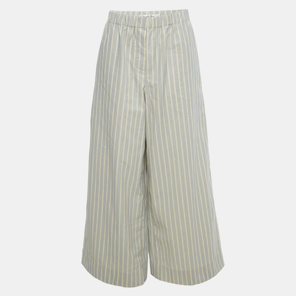 Christian Dior Grey Striped Cotton Wide-Leg Trousers L Christian Dior Grey Striped Cotton Wide-Leg Trousers L