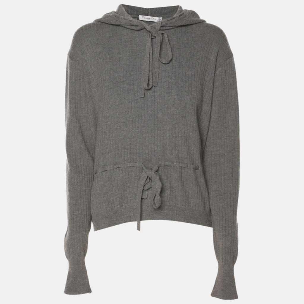 Dior Grey Rib Knit Hoodie Tops M