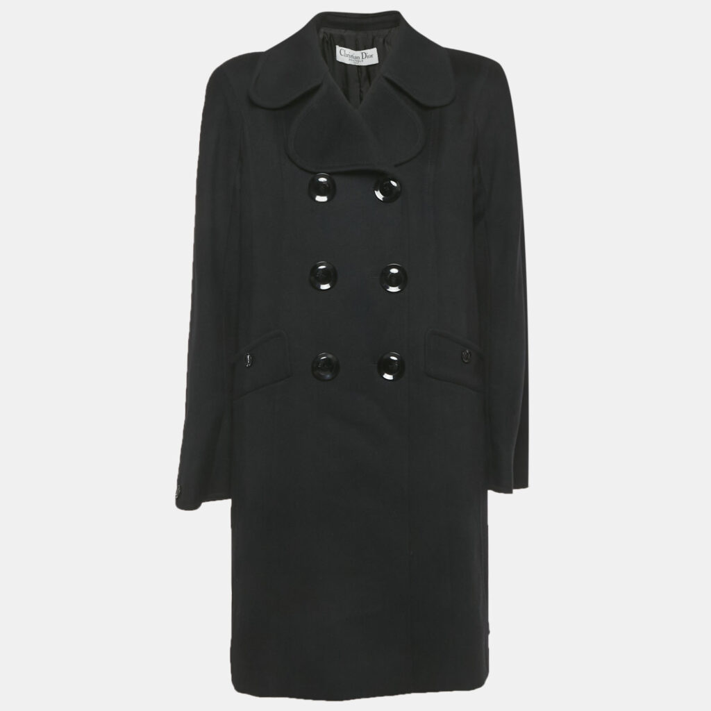 Christian Dior Black Wool Blend Double Breasted Mid Length Coat L Christian Dior Black Wool Blend Double Breasted Mid Length Coat L