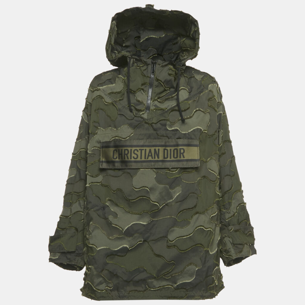 luxury-women-dior-used-clothes-p1240549-002-1.jpg Dior Green Camouflage Synthetic Fil Coupe Anorak Hooded Jacket XS