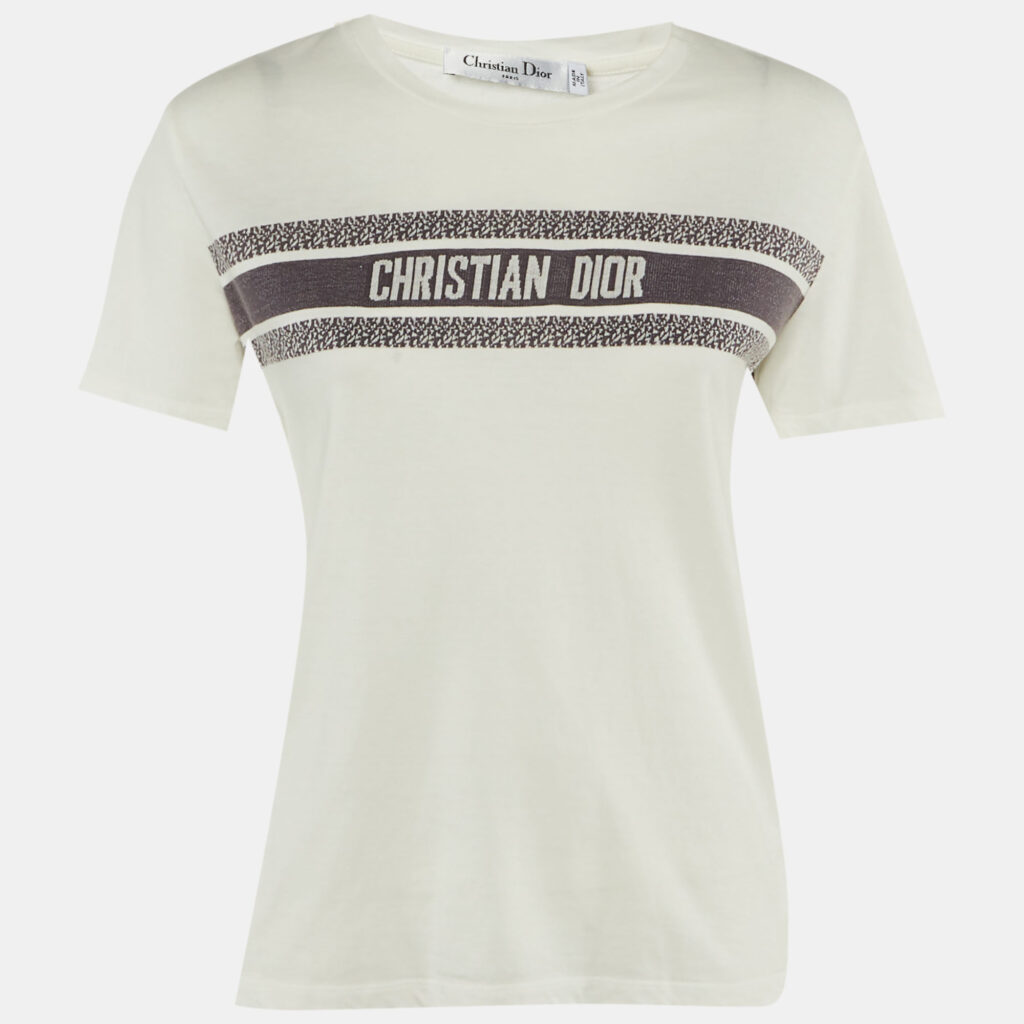 Christian Dior White /Navy Blue Logo Patterned Cotton Jersey T-Shirt M Christian Dior White /Navy Blue Logo Patterned Cotton Jersey T-Shirt M
