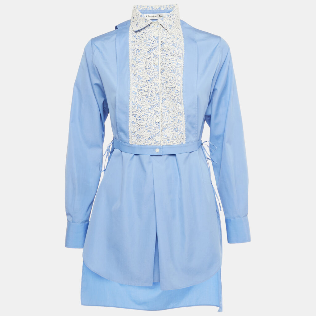 luxury-women-dior-used-clothes-p1244434-001-1.jpg Dior Blue Cotton Lace Plastron Belted Cotton Tunic S