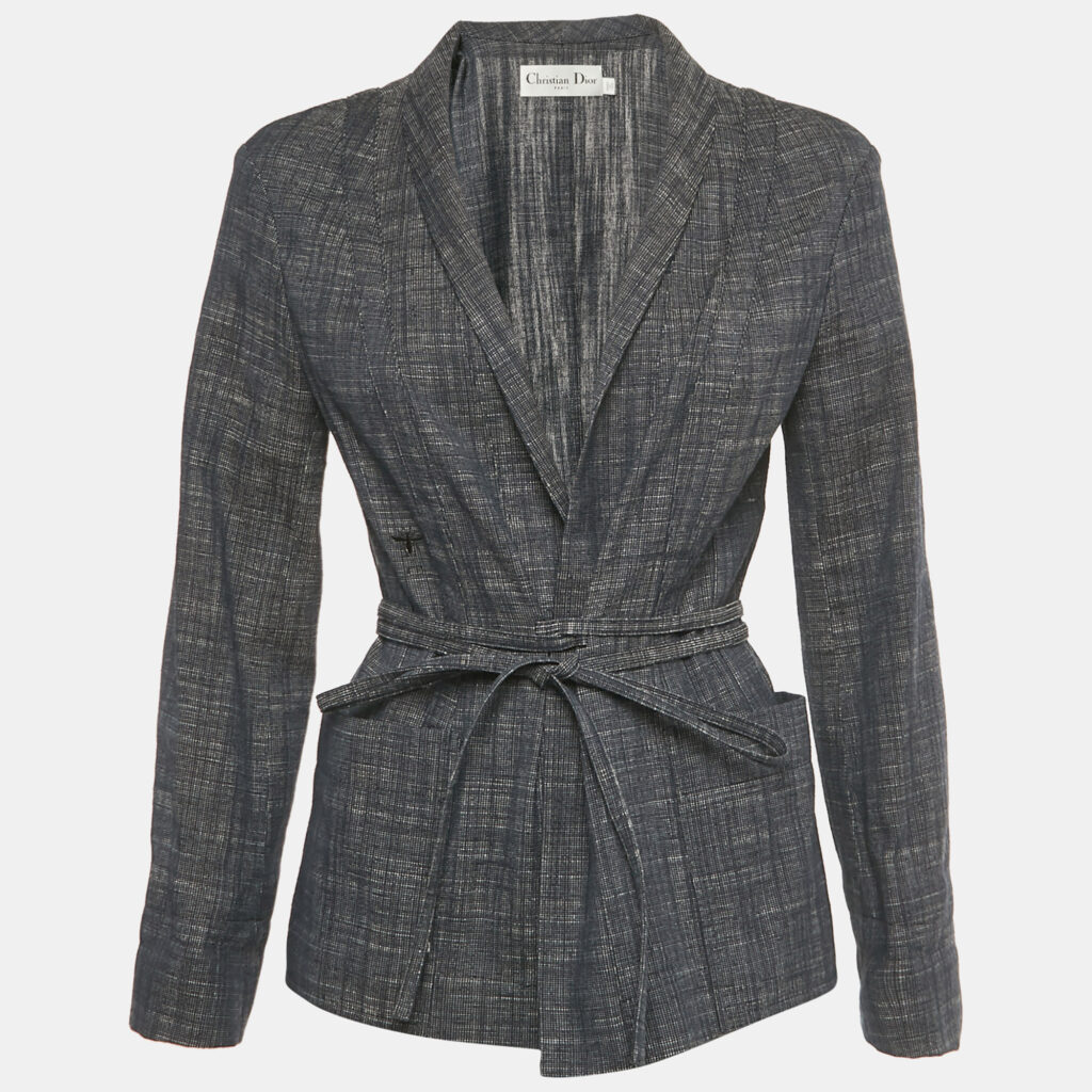 Christian Dior Blue Cotton Wrap Blazer M Christian Dior Blue Cotton Wrap Blazer M