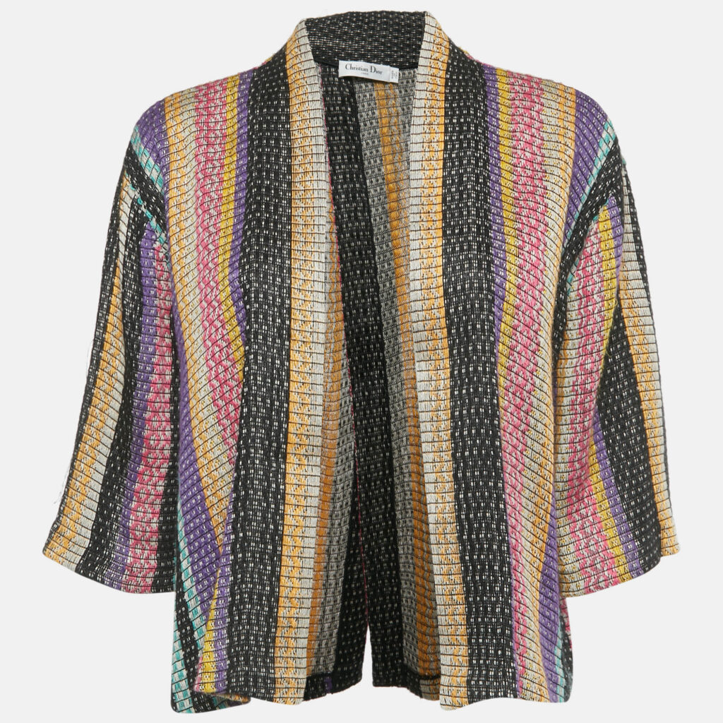 Dior Multicolor Patterned Linen Blend Open Front Jacket M Dior Multicolor Patterned Linen Blend Open Front Jacket M