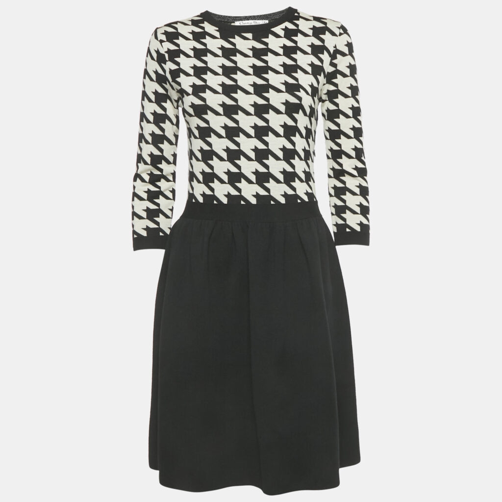 Christian Dior Black Houndstooth Wool Shorts Dress M Christian Dior Black Houndstooth Wool Shorts Dress M