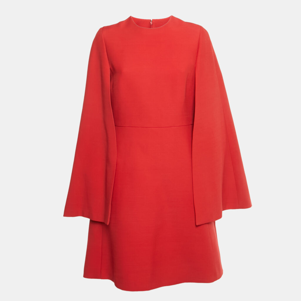 luxury-women-dior-used-clothes-p1248813-002-1.jpg Christian Dior Red Wool Cape Style Mini Dress L