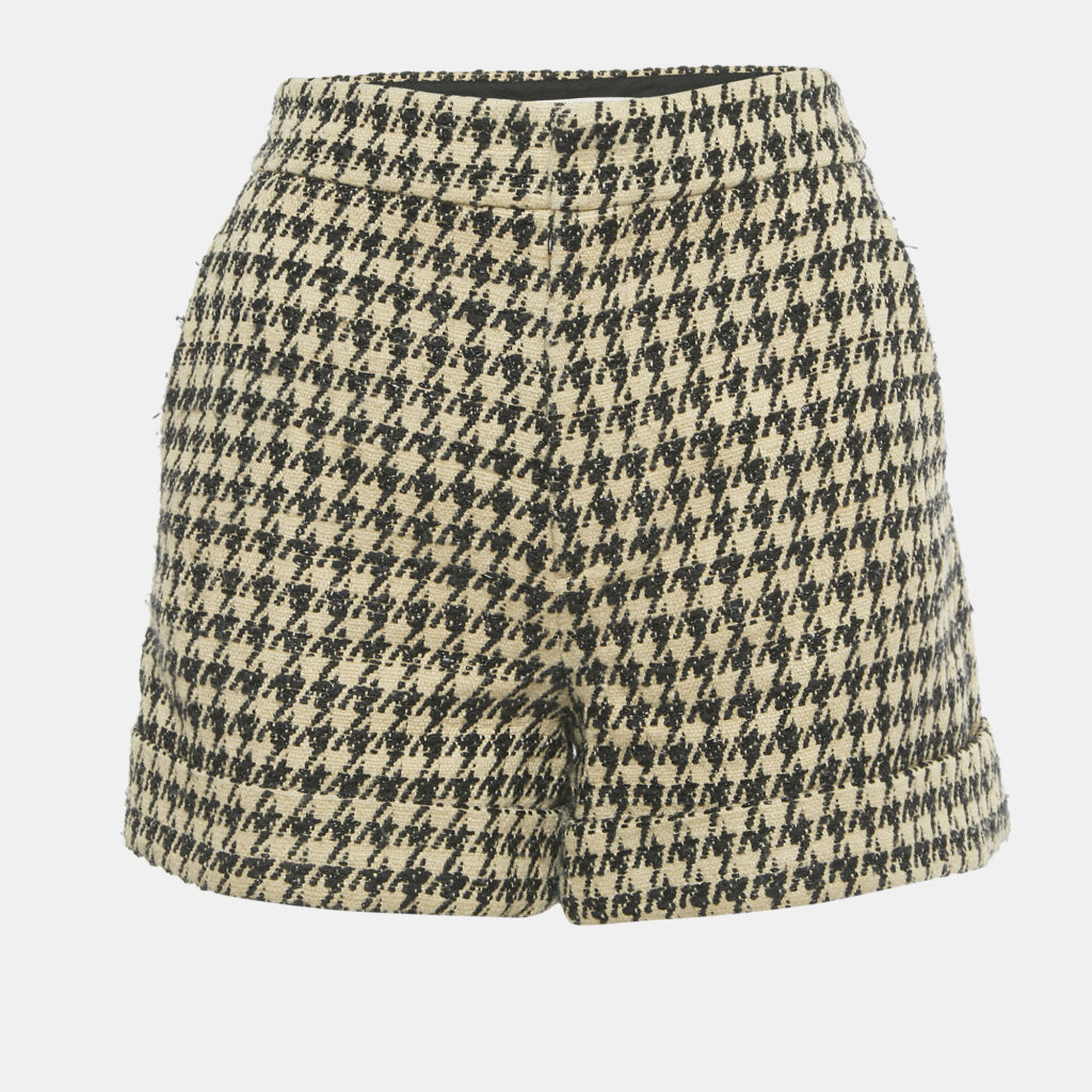Christian Dior Cream/Black Houndstooth Jacquard Shorts S