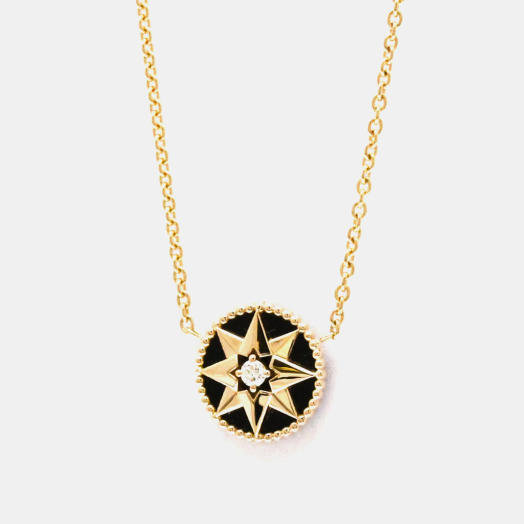 Christian Dior Rose des Vents18K Pink Gold Diamond Onyx Pendant Necklace Christian Dior Rose des Vents18K Pink Gold Diamond Onyx Pendant Necklace