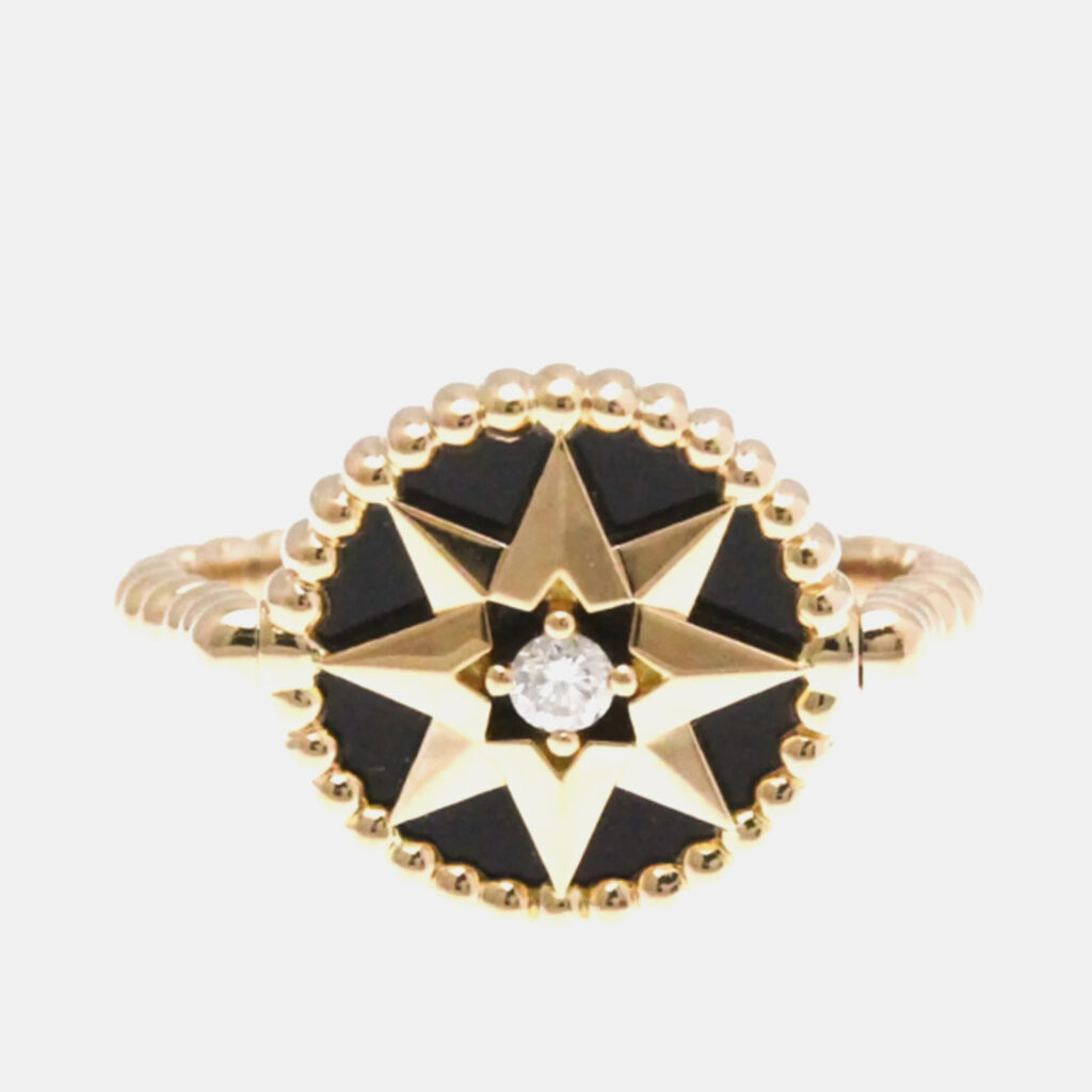 Christian Dior Rose des Vents 18K Pink Gold Onyx Band Ring EU 50