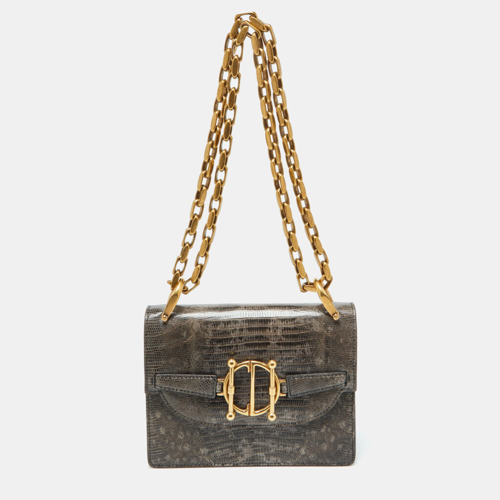 Dior Grey/Brown Lizard DiorDirection Flap Bag