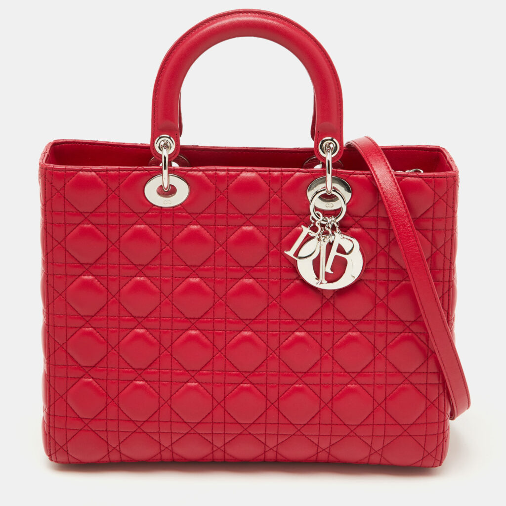 Dior Red Quilted Cannage Leather Large Lady Dior Tote Dior Red Quilted Cannage Leather Large Lady Dior Tote