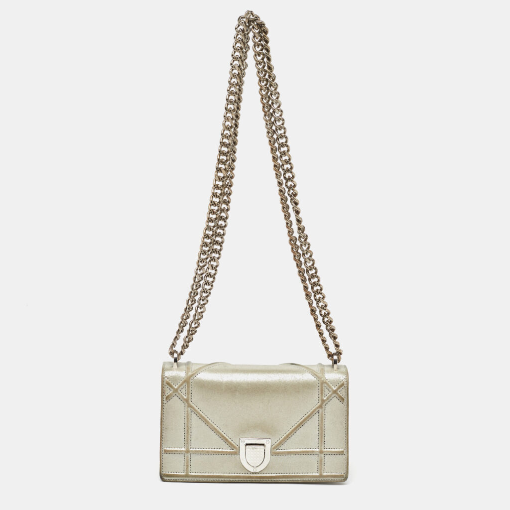 Dior Silver Shimmer Leather Mini Diorama Flap Bag Dior Silver Shimmer Leather Mini Diorama Flap Bag