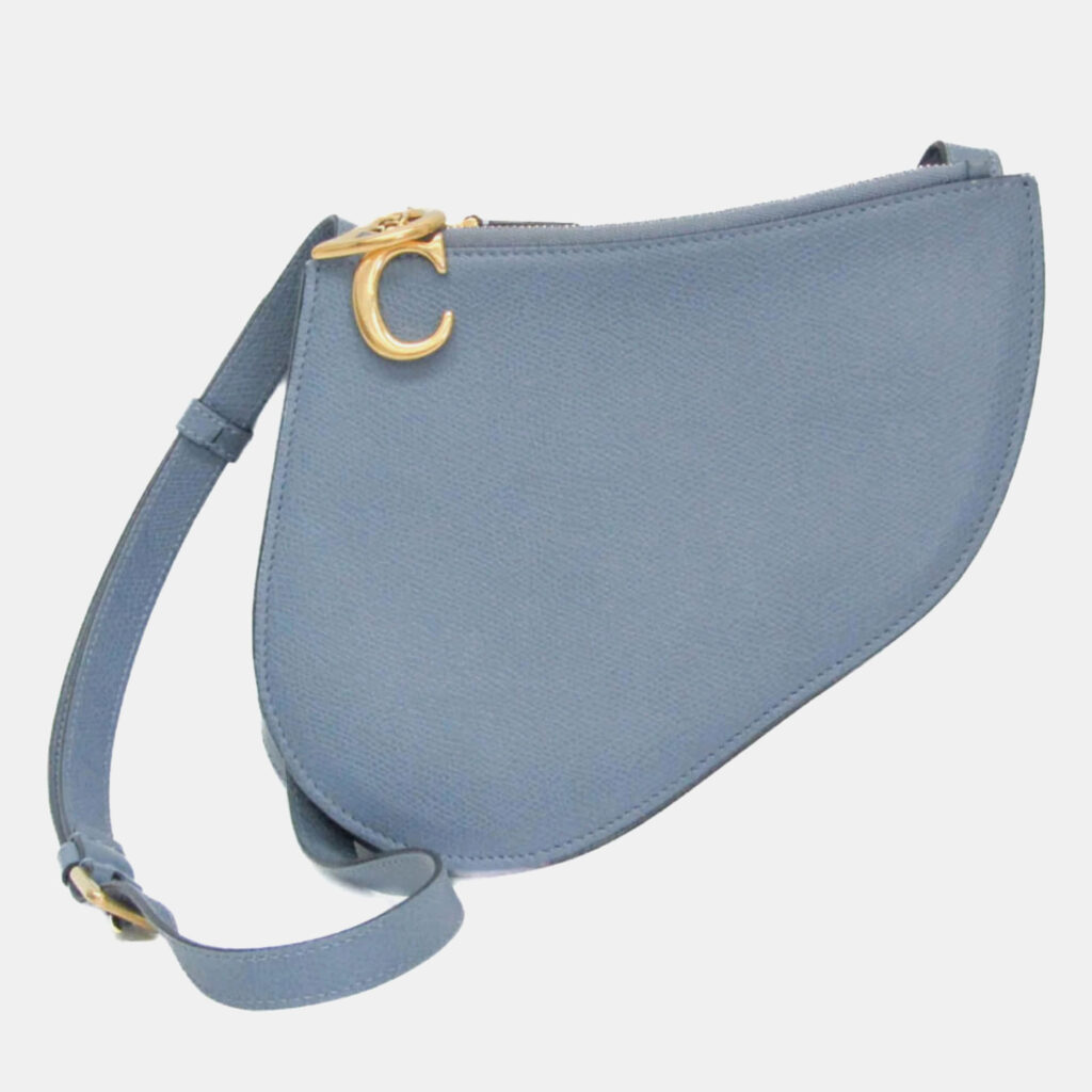 Dior Light Blue Gray Leather Saddle Shoulder Bag Dior Light Blue Gray Leather Saddle Shoulder Bag