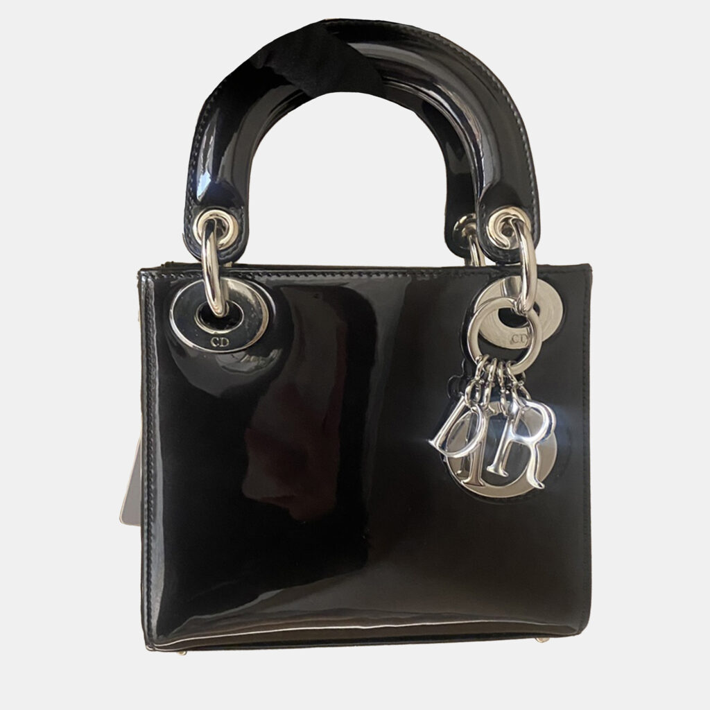 Dior Lady Dior Mini Bag Black & Grey Patent Leather Dior Lady Dior Mini Bag Black & Grey Patent Leather