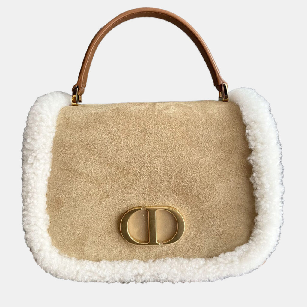 Dior Beige/White Suede and Teddy Montaigne 30 Shoulder Bag