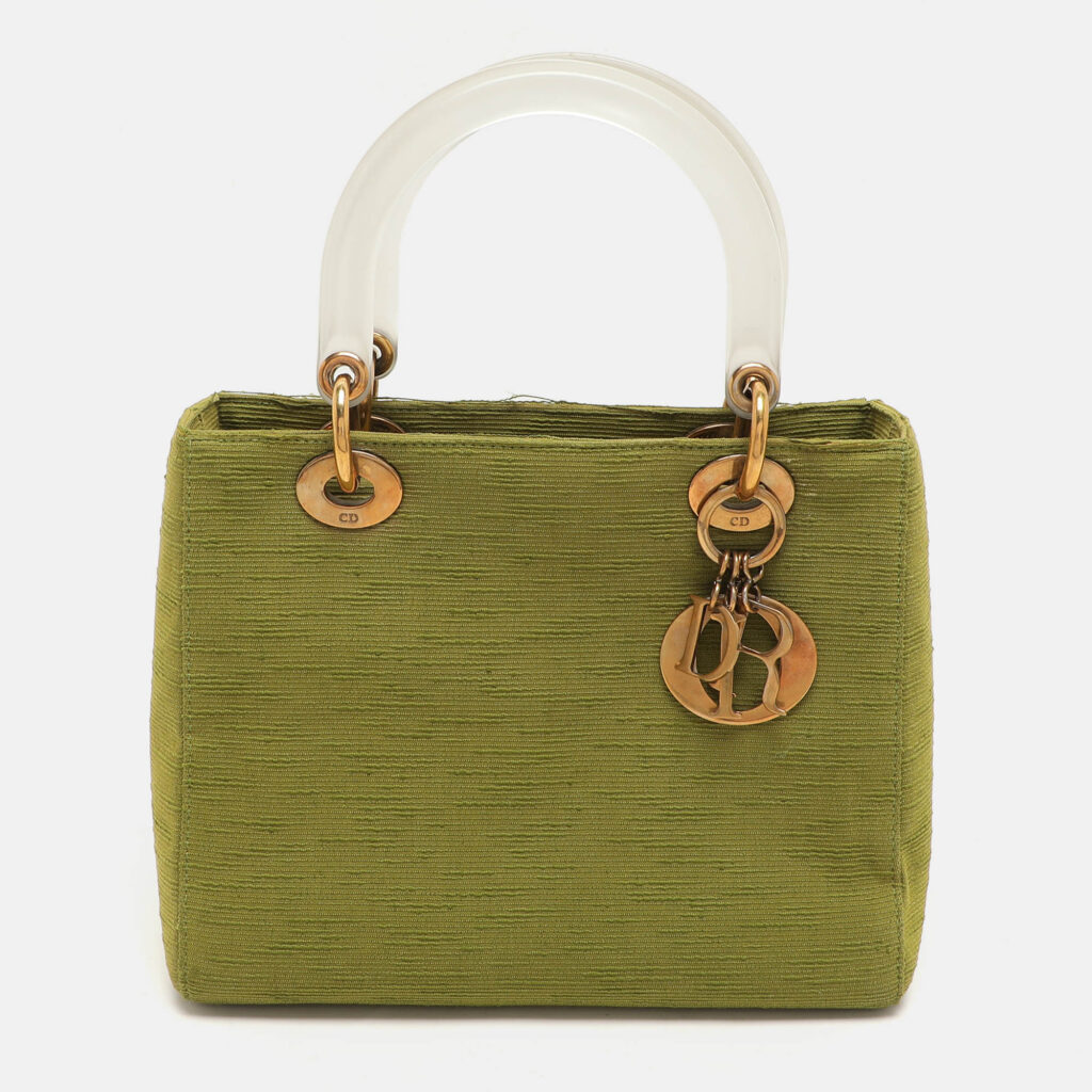 Dior Green Fabric Medium Vintage Lady Dior Tote Dior Green Fabric Medium Vintage Lady Dior Tote