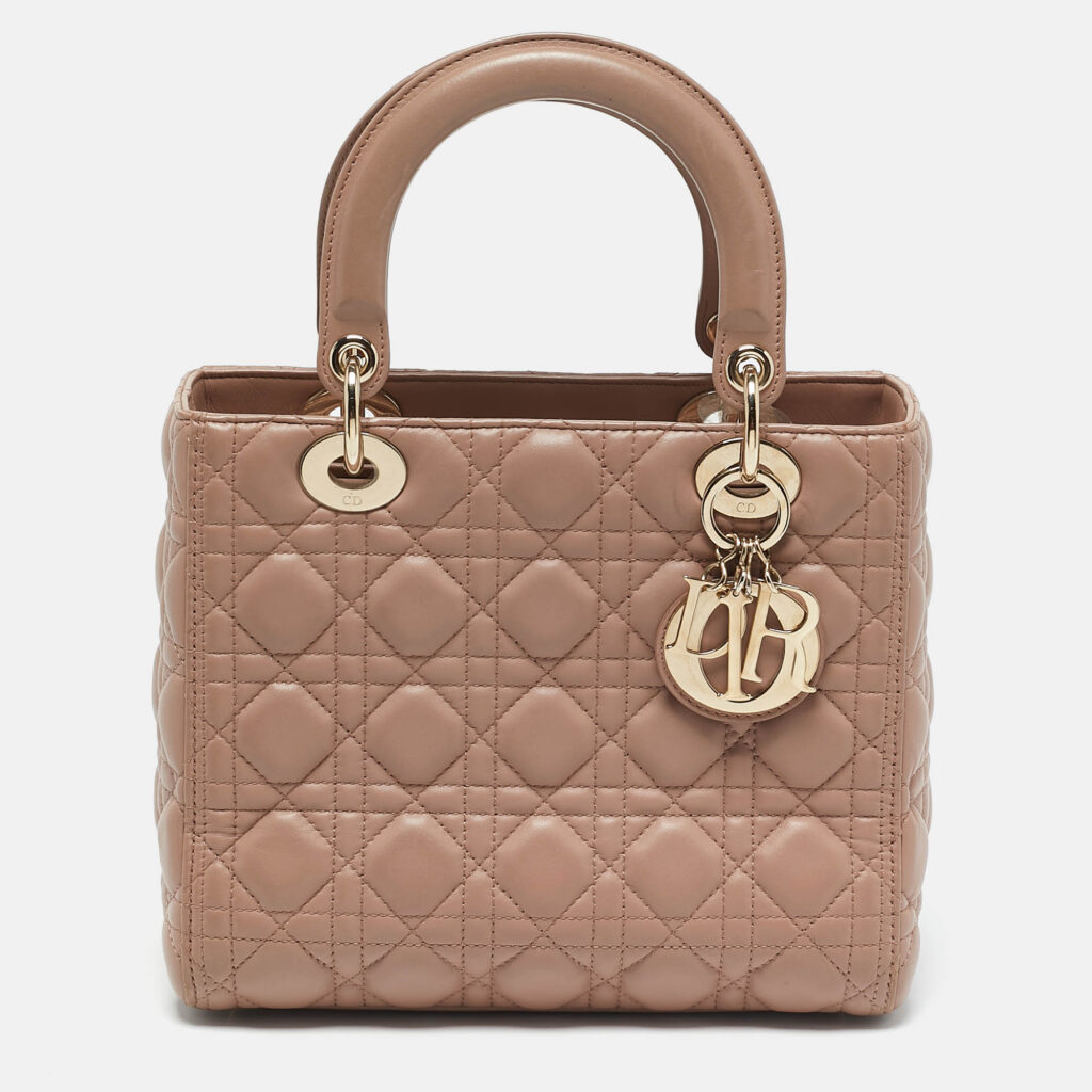 Dior Beige Cannage Leather Medium Lady Dior Tote