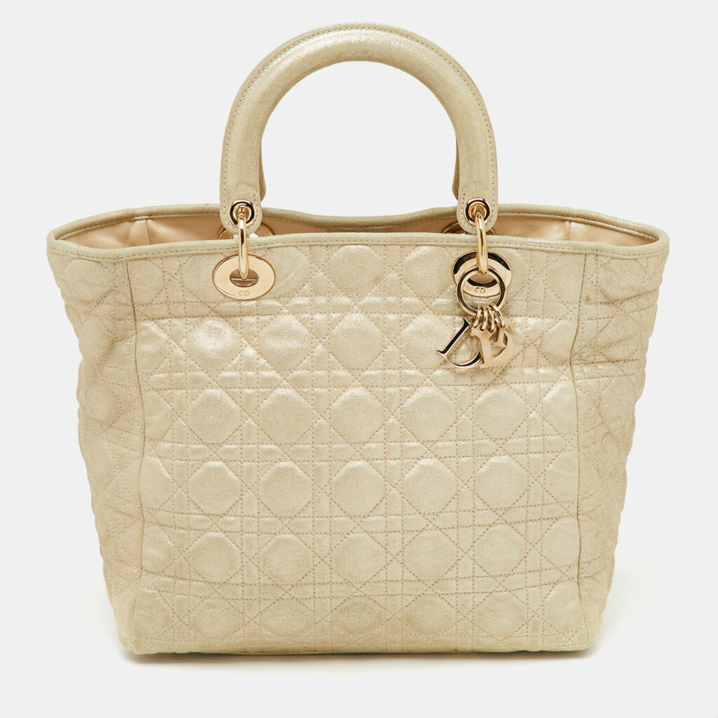luxury-women-dior-used-handbags-p1150563-013-1.jpg Dior Metallic Cannage Leather Small Soft Lady Dior Tote