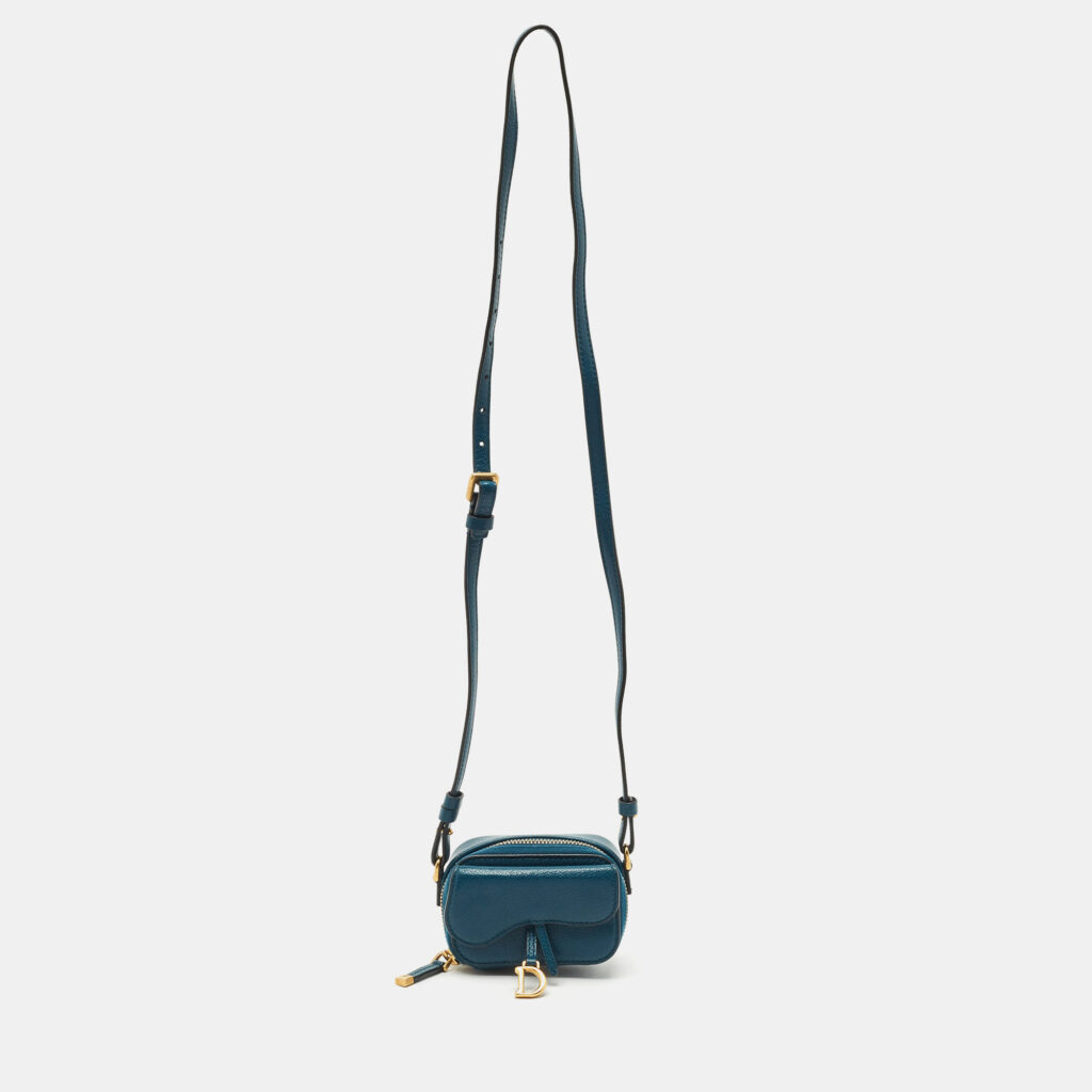 Dior Teal Blue Leather Mini Saddle Shoulder Strap Pouch