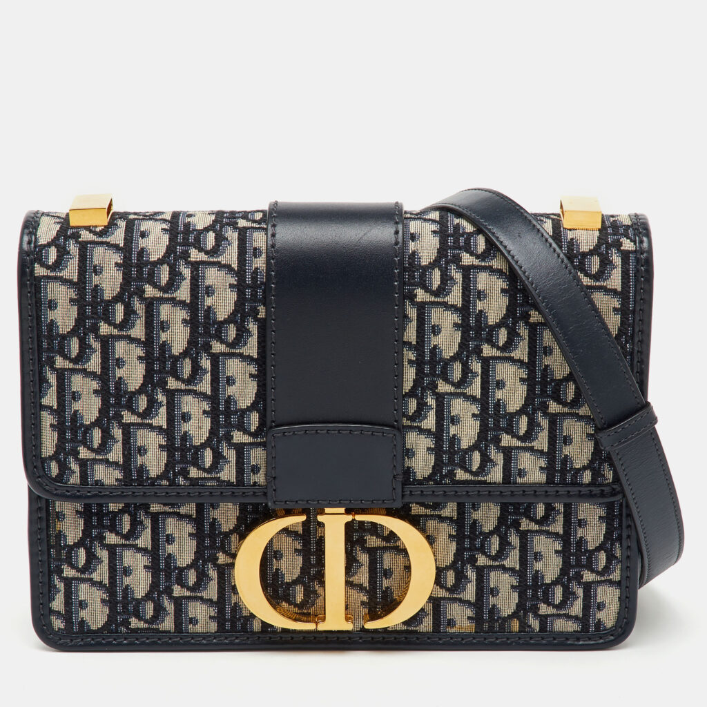 Dior Navy Blue Oblique Canvas and Leather 30 Montaigne Shoulder Bag Dior Navy Blue Oblique Canvas and Leather 30 Montaigne Shoulder Bag