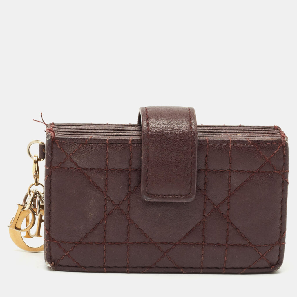 Dior Burgundy Cannage Leather Lady Dior 5 Gusset Card Case Dior Burgundy Cannage Leather Lady Dior 5 Gusset Card Case
