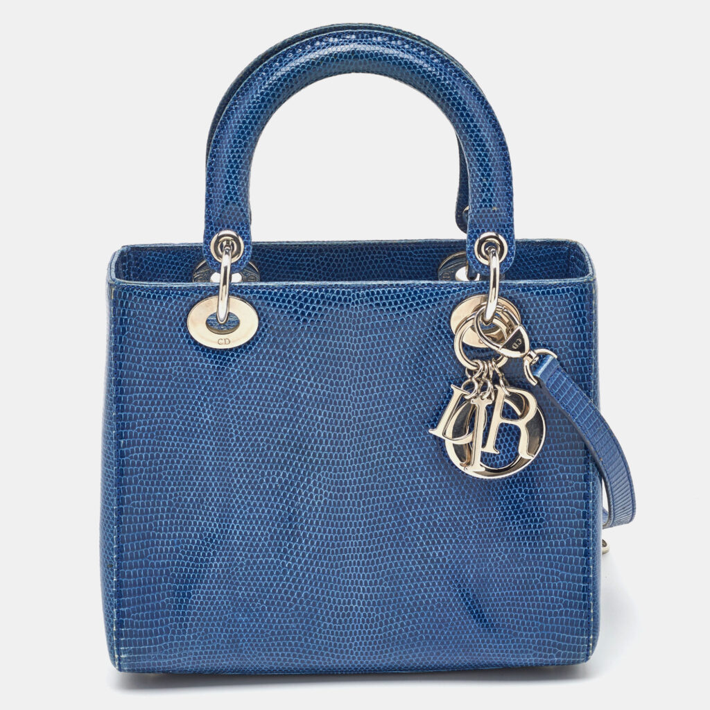Dior Blue Lizard Leather Medium Lady Dior Tote Dior Blue Lizard Leather Medium Lady Dior Tote