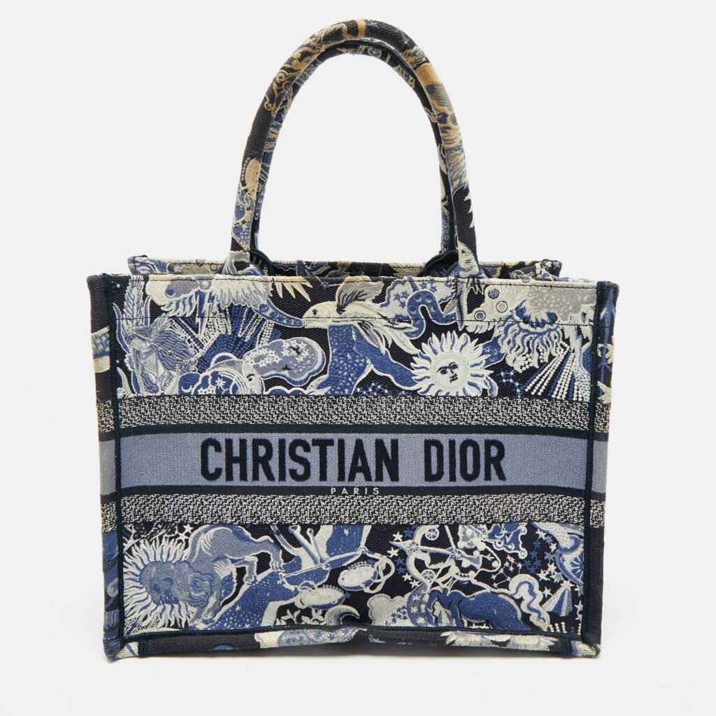 Dior Navy Blue Embroidered Canvas Zodiac Fantastico Book Tote Dior Navy Blue Embroidered Canvas Zodiac Fantastico Book Tote