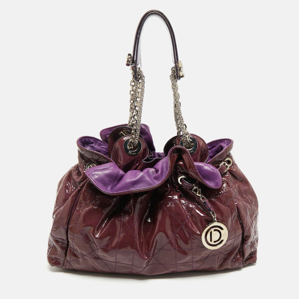 luxury-women-dior-used-handbags-p1179142-013.jpg Dior Purple Cannage Patent Leather Le Trente Hobo