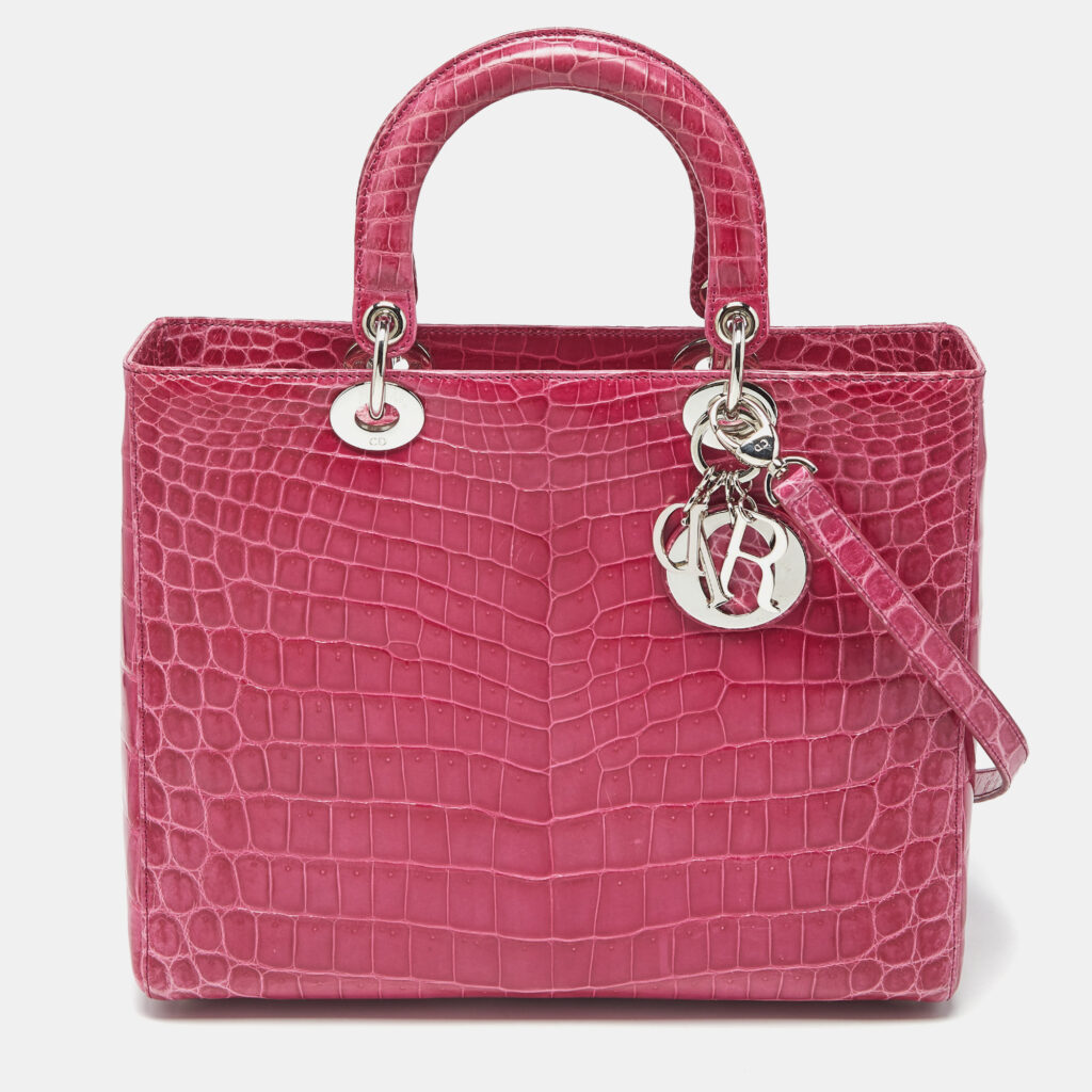 Dior Fuchsia Shine Crocodile Large Lady Dior Tote Dior Fuchsia Shine Crocodile Large Lady Dior Tote