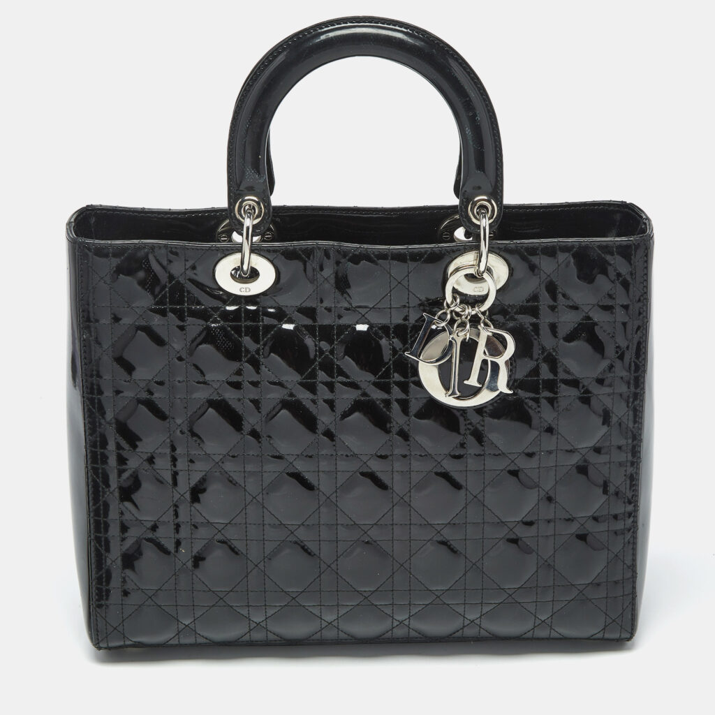 Dior Black Cannage Patent Leather Large Lady Dior Tote Dior Black Cannage Patent Leather Large Lady Dior Tote