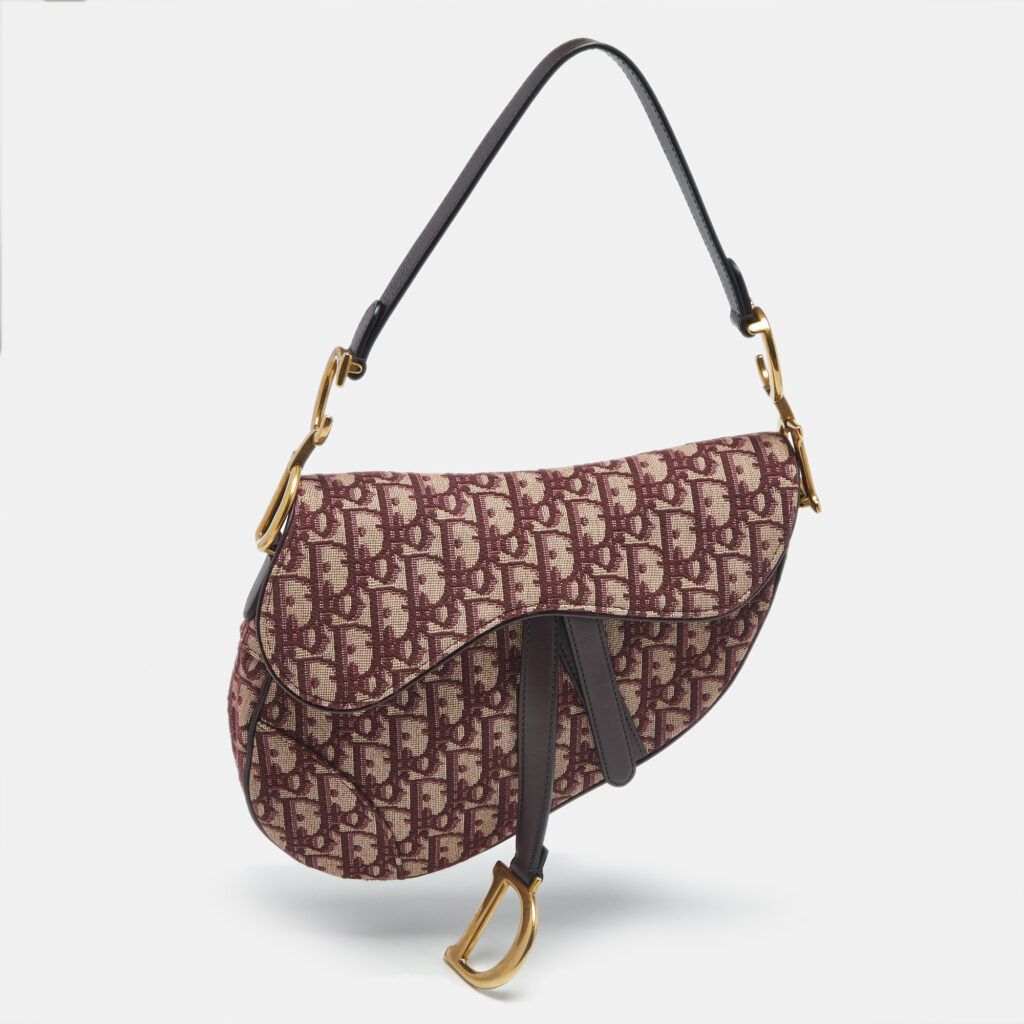 Dior Burgundy Oblique Canvas and Leather Saddle Bag Dior Burgundy Oblique Canvas and Leather Saddle Bag
