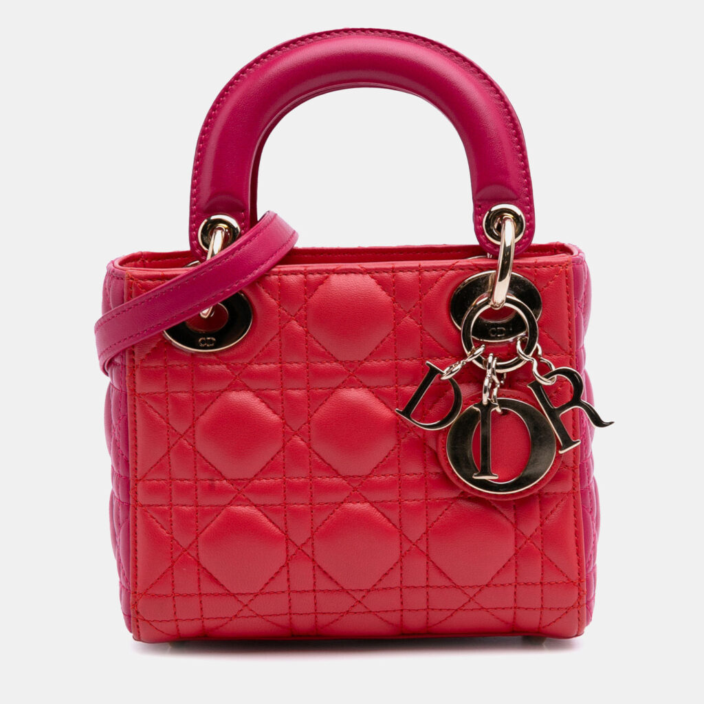 Dior Red Mini Bicolor Lambskin Cannage Lady Dior Dior Red Mini Bicolor Lambskin Cannage Lady Dior