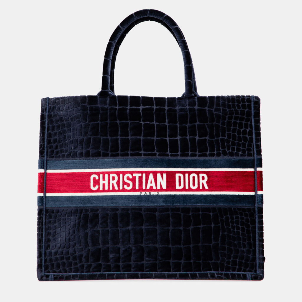 Dior Navy Blue Large Velvet Embossed Book Tote Dior Navy Blue Large Velvet Embossed Book Tote