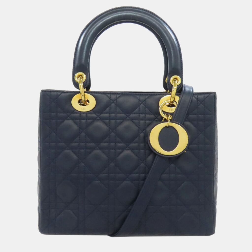 Dior Lady Dior Navy Calf Leather Handbag Dior Lady Dior Navy Calf Leather Handbag