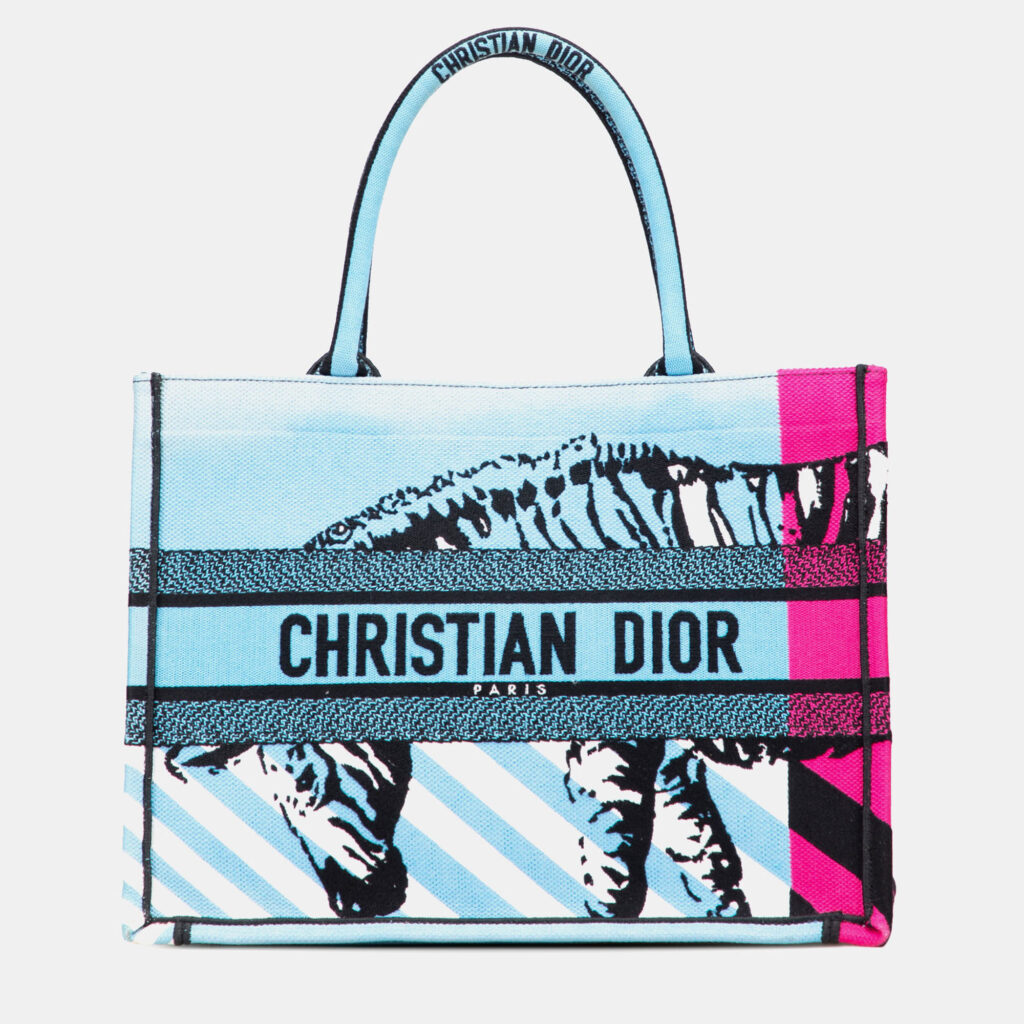 Dior Blue Medium Embroidered Canvas Zebra D Jungle Pop Book Tote Dior Blue Medium Embroidered Canvas Zebra D Jungle Pop Book Tote