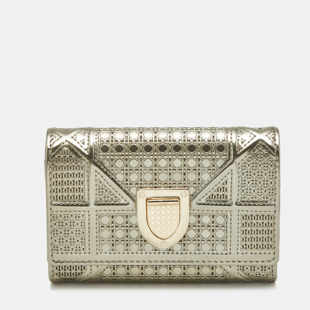 Dior Gold Micro Cannage Patent Leather Diorama Trifold Wallet