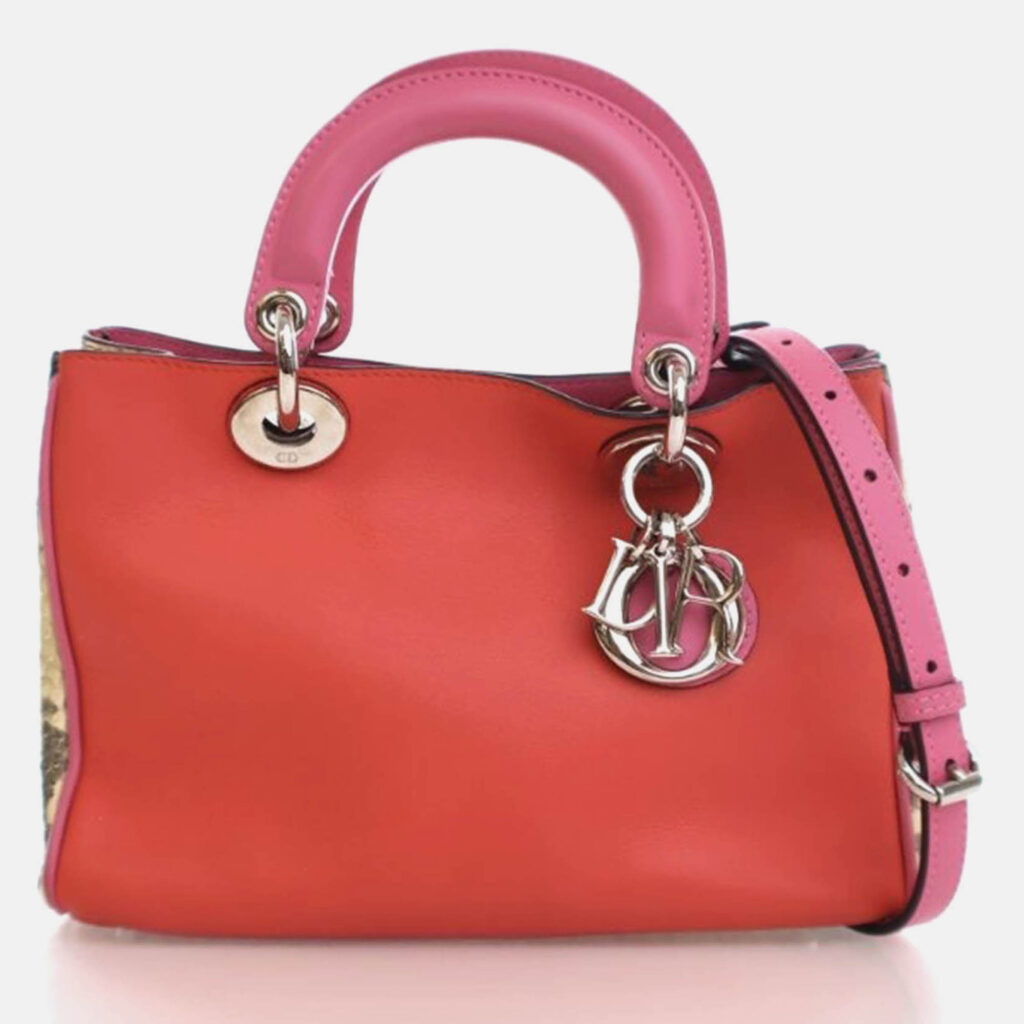 Dior Diorissimo Small Pink Red Calfskin Python Tote Bag Dior Diorissimo Small Pink Red Calfskin Python Tote Bag