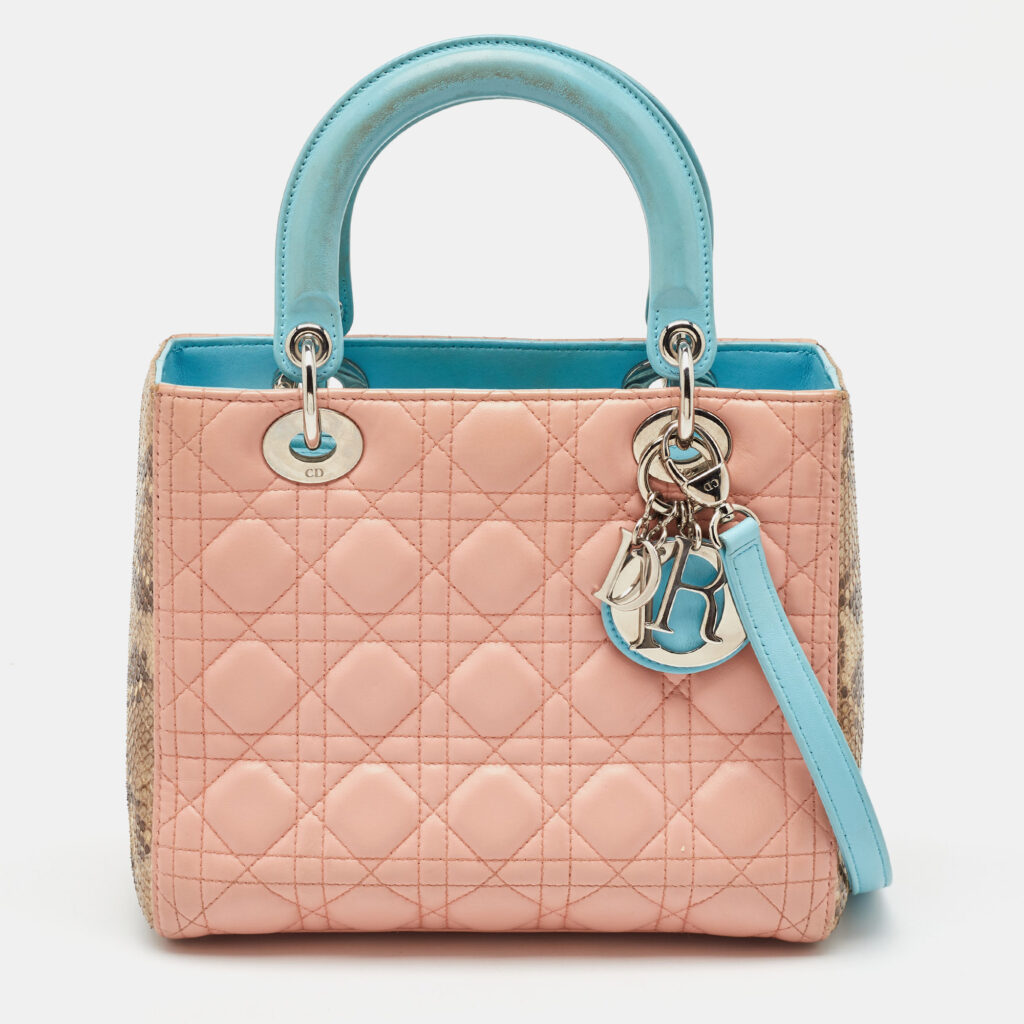 Dior Multicolor Cannage Leather and Snakeskin Medium Lady Dior Tote Dior Multicolor Cannage Leather and Snakeskin Medium Lady Dior Tote