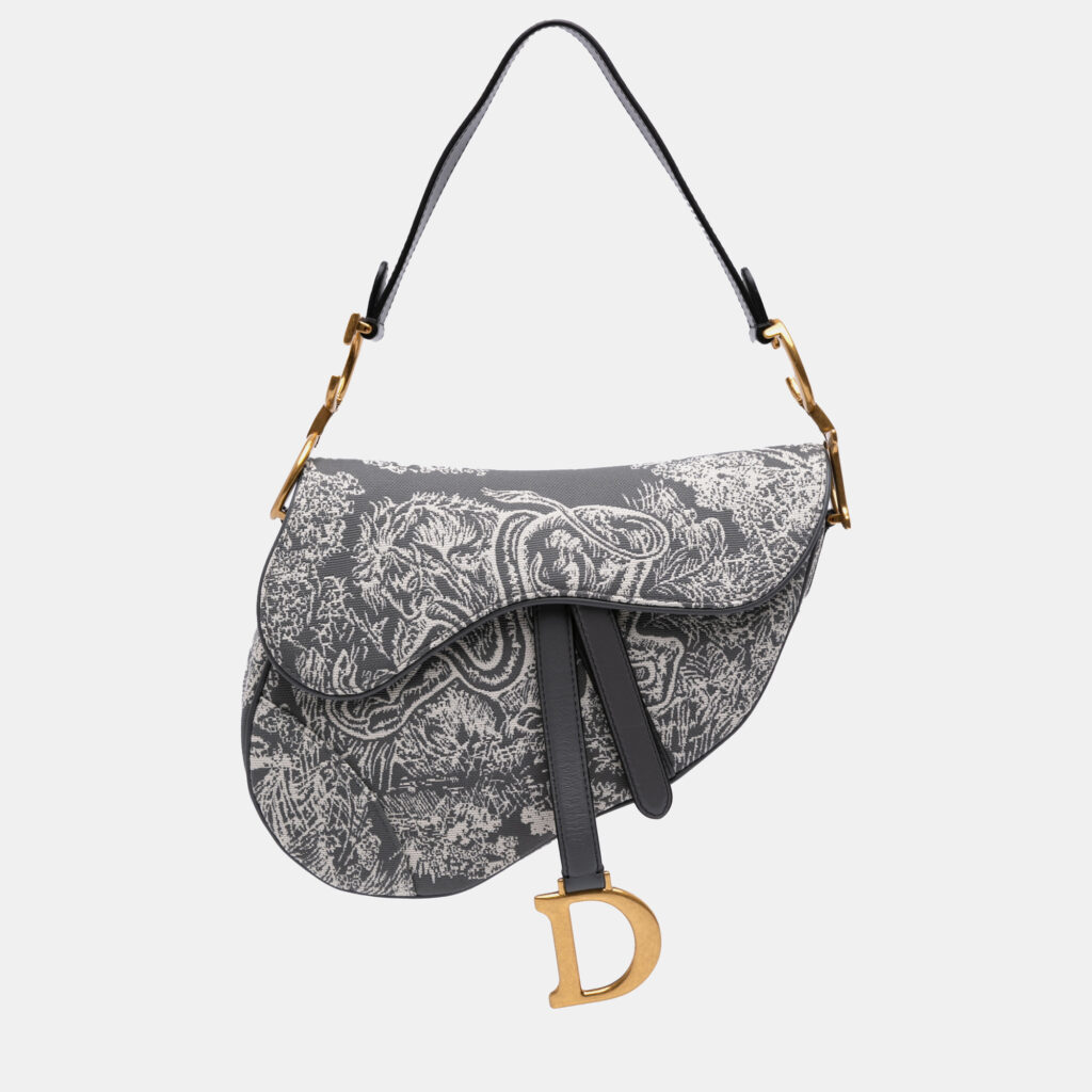 Dior Grey Canvas Reverse Embroidered Toile De Jouy Saddle Bag Dior Grey Canvas Reverse Embroidered Toile De Jouy Saddle Bag
