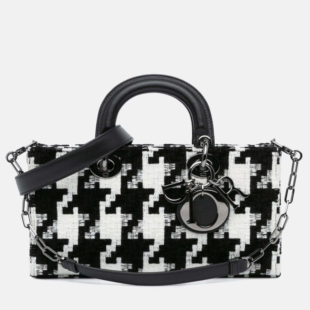Dior Lady D Joy Medium Macro Houndstooth Canvas Bag