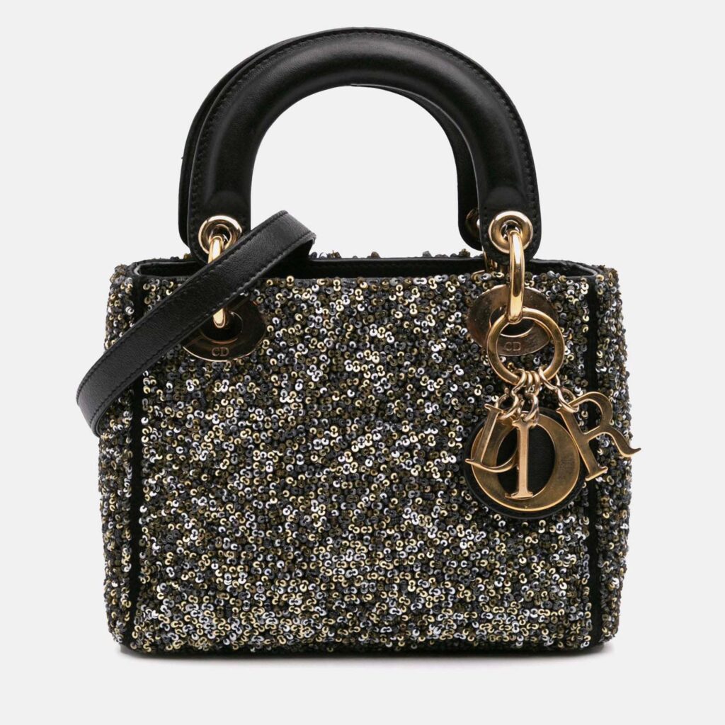 Dior Lady Dior Mini Satin Sequin Embroidered Bag
