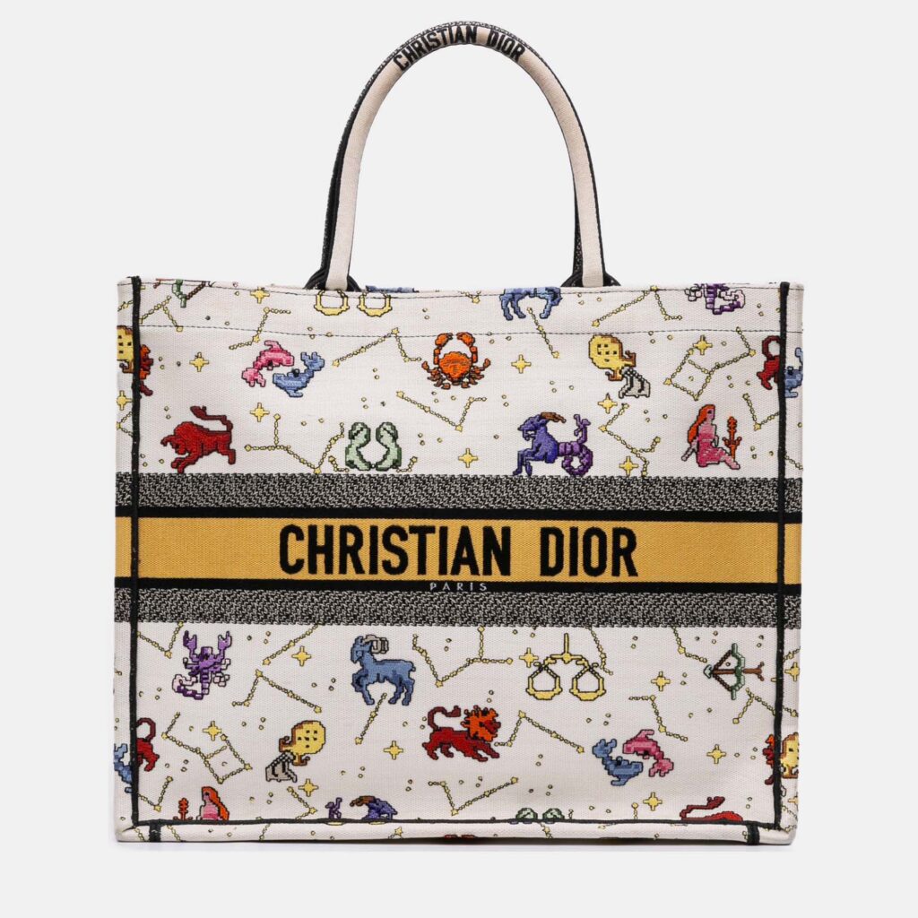 Dior White Large Zodiac Pixel Zodiac Book Tote