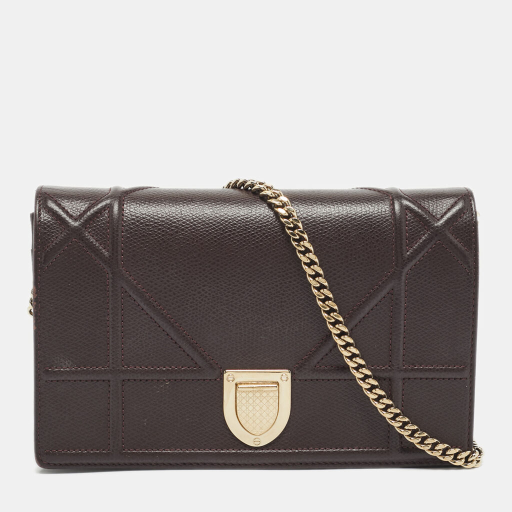 Dior Burgundy Leather Mini Diorama Chain Bag Dior Burgundy Leather Mini Diorama Chain Bag