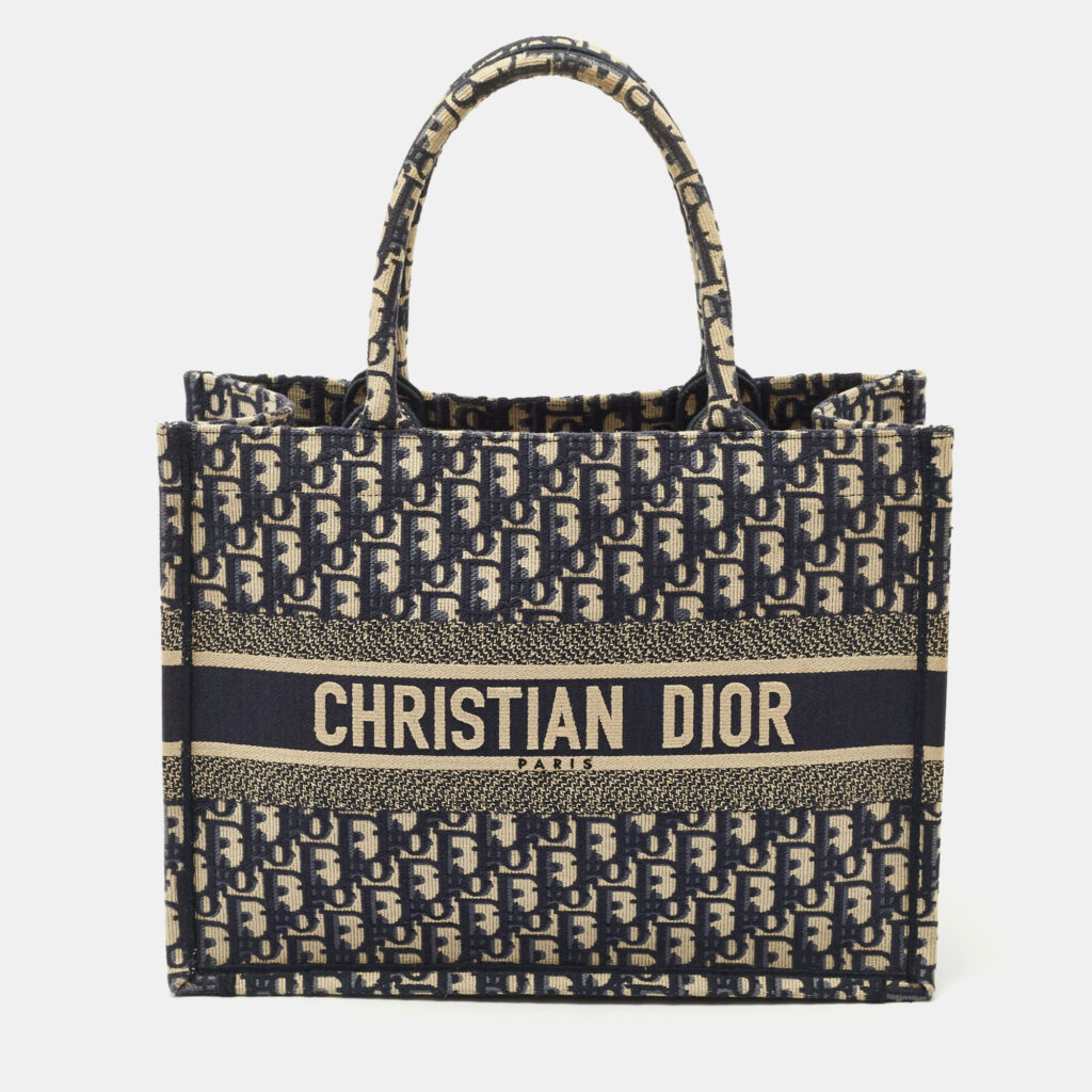 Dior Navy Blue Oblique Embroidered Canvas Medium Book Tote