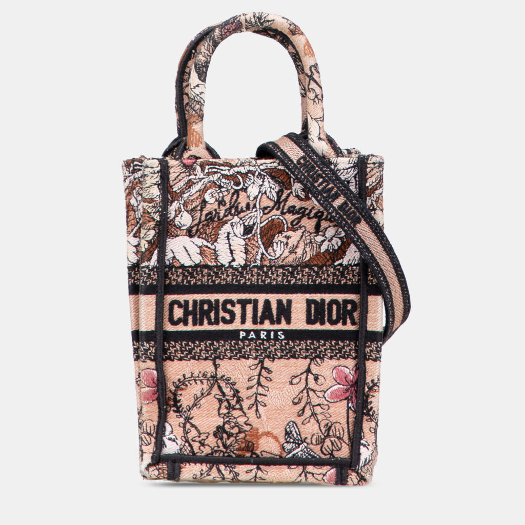 Dior Pink Mini Embroidered Canvas Jardin Magique Vertical Book Tote