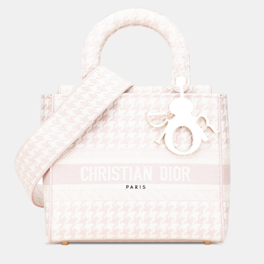 Dior Pink Medium Canvas Houndstooth Embroidered Lady D Lite