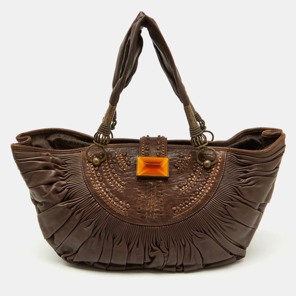 Dior Brown Pleated Leather Plisse Hobo Dior Brown Pleated Leather Plisse Hobo
