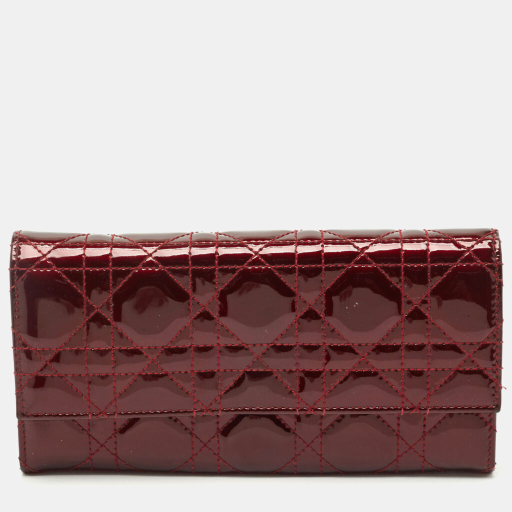 luxury-women-dior-used-handbags-p1191537-009-1.jpg Dior Dark Red Cannage Patent Leather Lady Dior Wallet on Chain