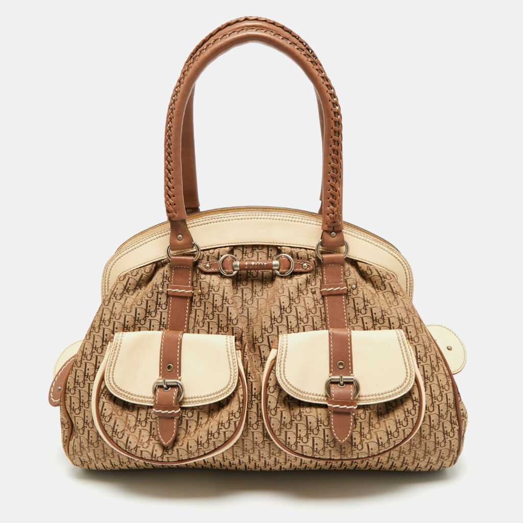 Christian Dior Beige Monogram My Dior Frame Pocket Satchel